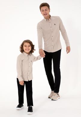 Erkek Çocuk Bej Uzun Kollu Basic Gömlek - 50316769064