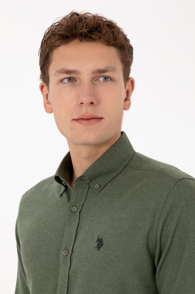 Erkek Haki Uzun Kollu Basic Gömlek