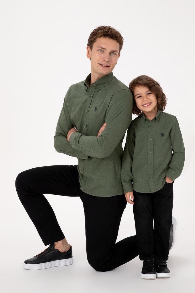 Erkek Haki Uzun Kollu Basic Gömlek