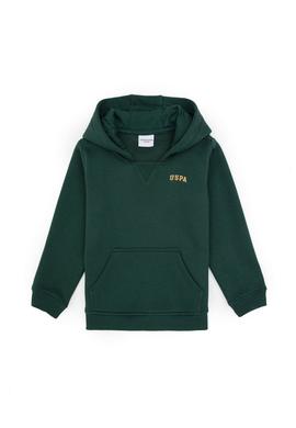 Erkek Çocuk Koyu Yeşil Basic Kapüşonlu Şardonlu Sweatshirt - 50313808085