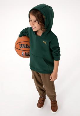 Erkek Çocuk Koyu Yeşil Basic Kapüşonlu Şardonlu Sweatshirt - 50313808085