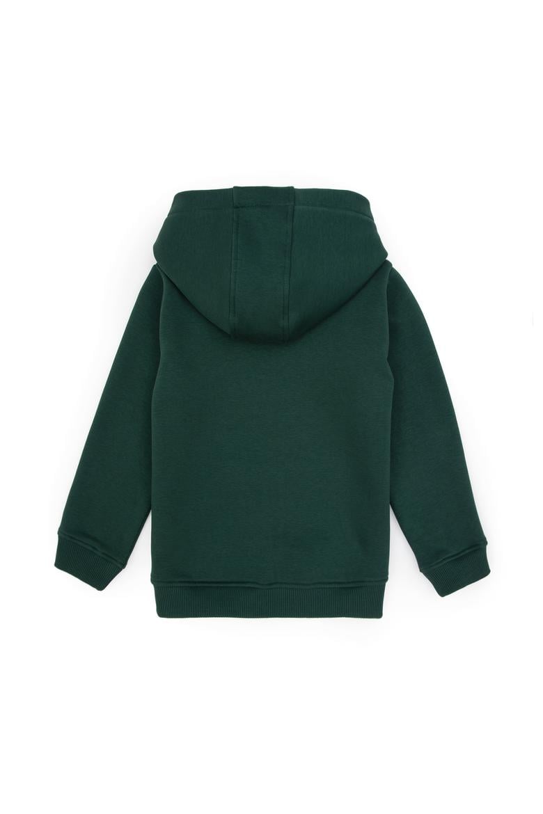 Erkek Çocuk Koyu Yeşil Basic Kapüşonlu Şardonlu Sweatshirt - 50313808085