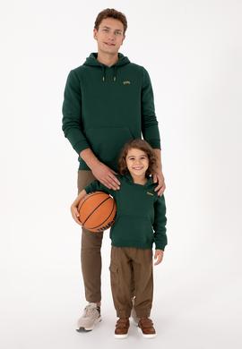 Erkek Çocuk Koyu Yeşil Basic Kapüşonlu Şardonlu Sweatshirt - 50313808085