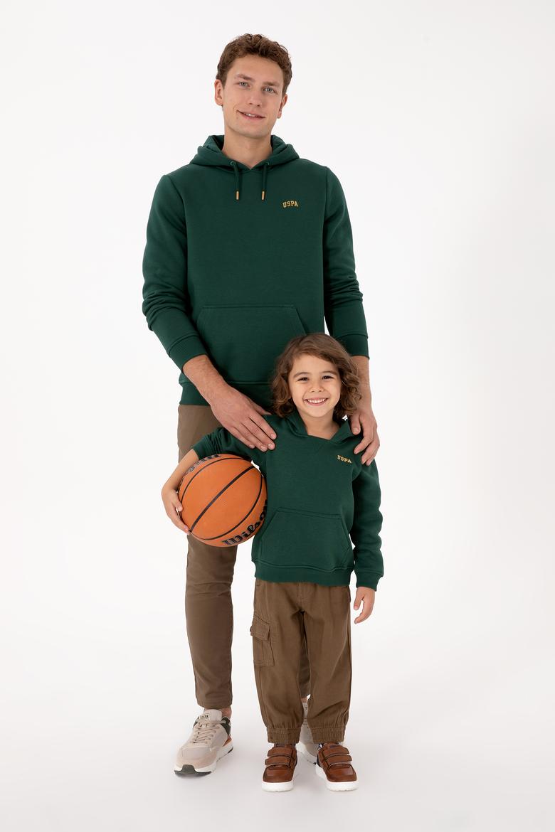 Erkek Çocuk Koyu Yeşil Basic Kapüşonlu Şardonlu Sweatshirt