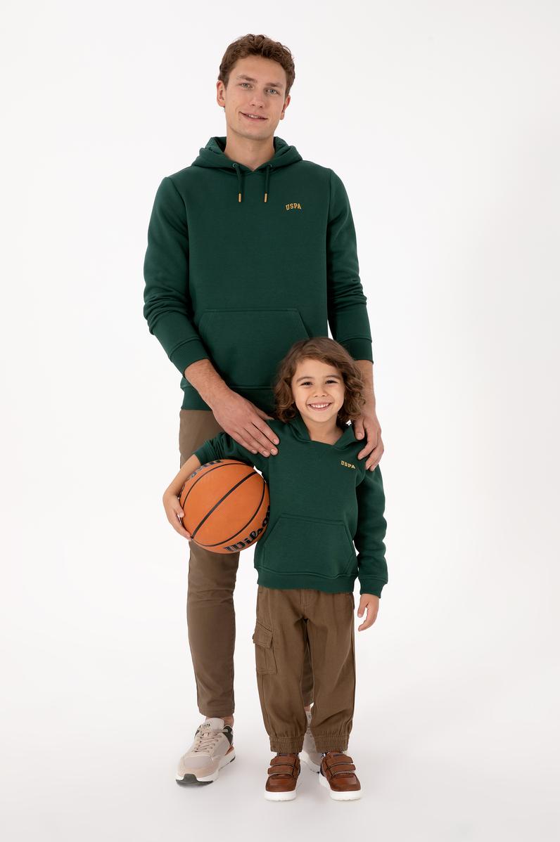 Erkek Çocuk Koyu Yeşil Basic Kapüşonlu Sweatshirt