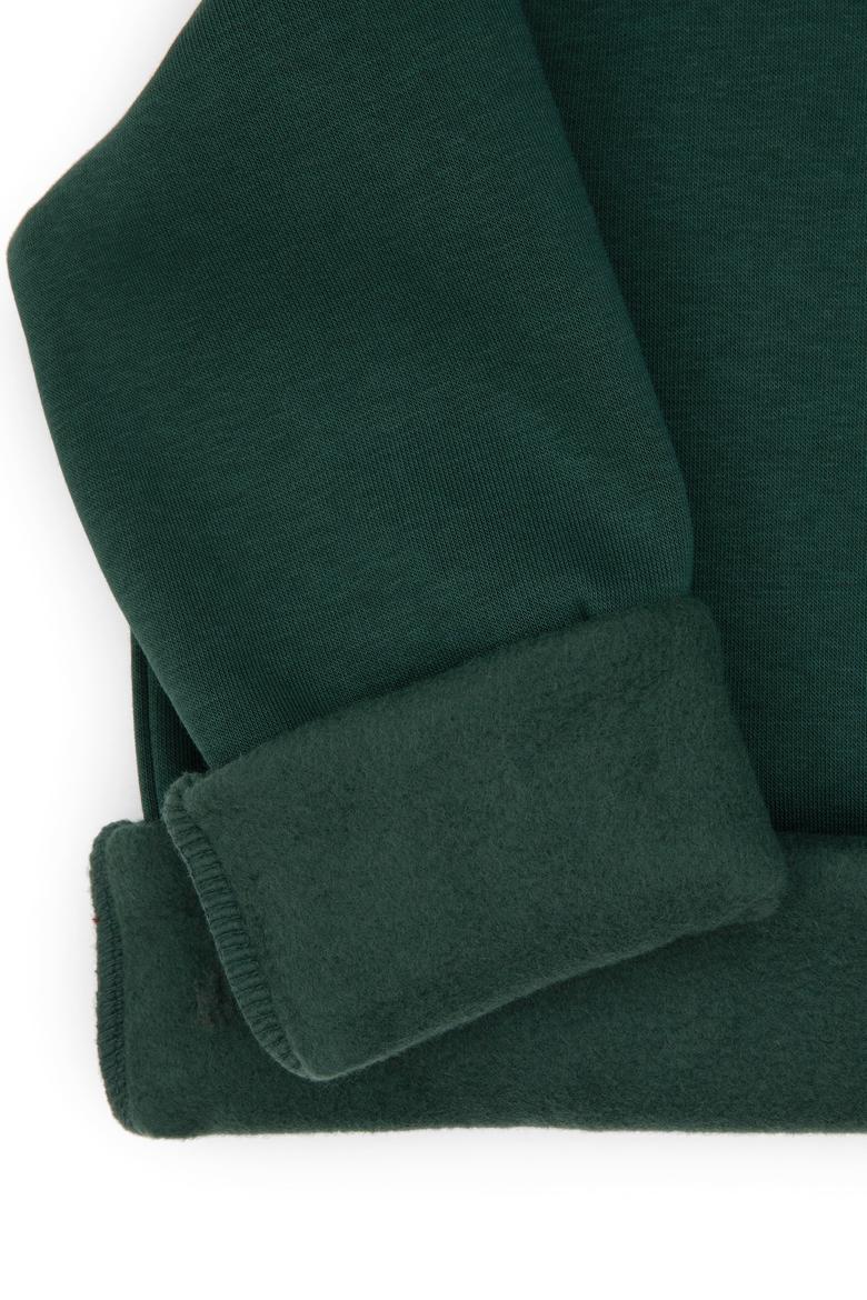 Erkek Çocuk Koyu Yeşil Basic Kapüşonlu Şardonlu Sweatshirt - 50313808085