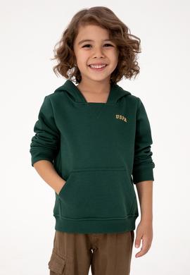 Erkek Çocuk Koyu Yeşil Basic Kapüşonlu Şardonlu Sweatshirt - 50313808085