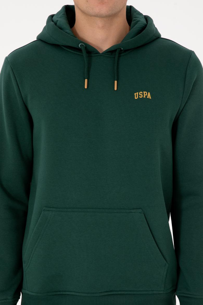 Erkek Regular Fit Kapüşonlu Şardonlu Koyu Yeşil Basic Sweatshirt - 50315582168