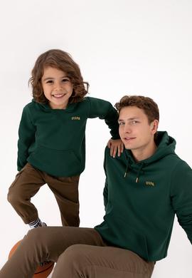Erkek Regular Fit Kapüşonlu Şardonlu Koyu Yeşil Basic Sweatshirt - 50315582168