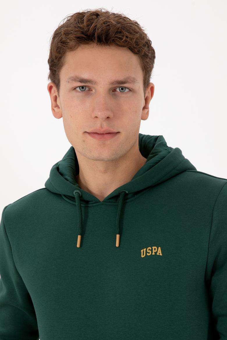 Erkek Regular Fit Kapüşonlu Şardonlu Koyu Yeşil Basic Sweatshirt - 50315582168