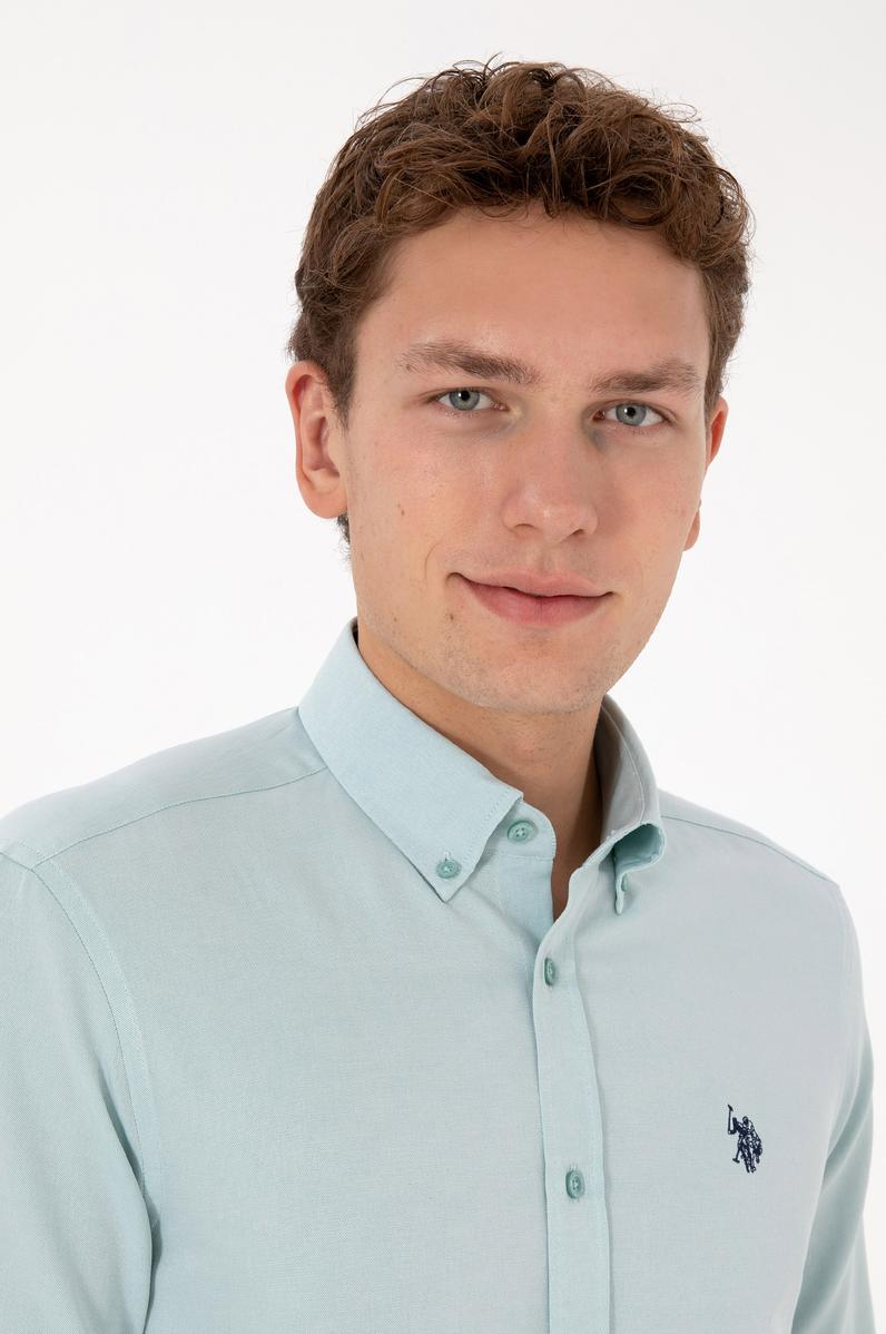 Erkek Mint Uzun Kollu Basic Gömlek