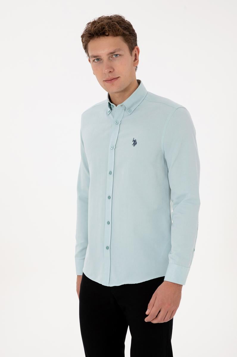 Erkek Mint Uzun Kollu Basic Gömlek