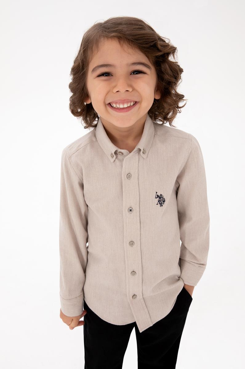 Erkek Çocuk Bej Uzun Kollu Basic Gömlek