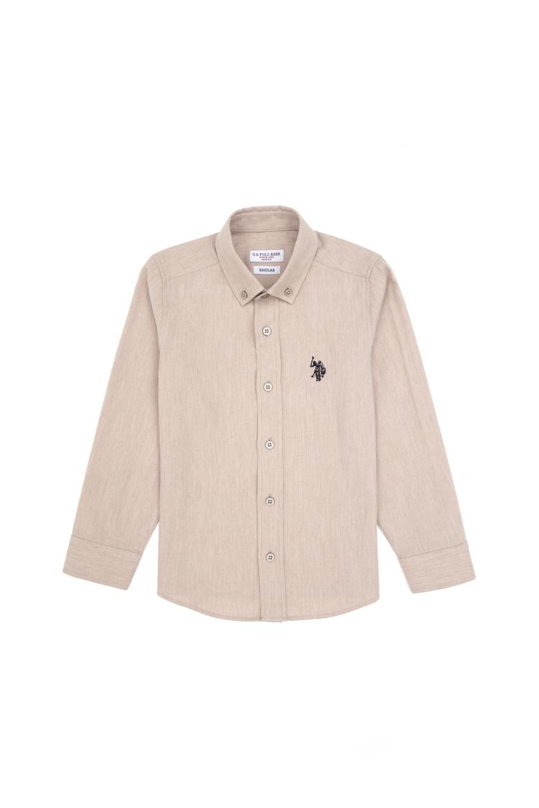 Erkek Çocuk Bej Uzun Kollu Basic Gömlek - 50316769064
