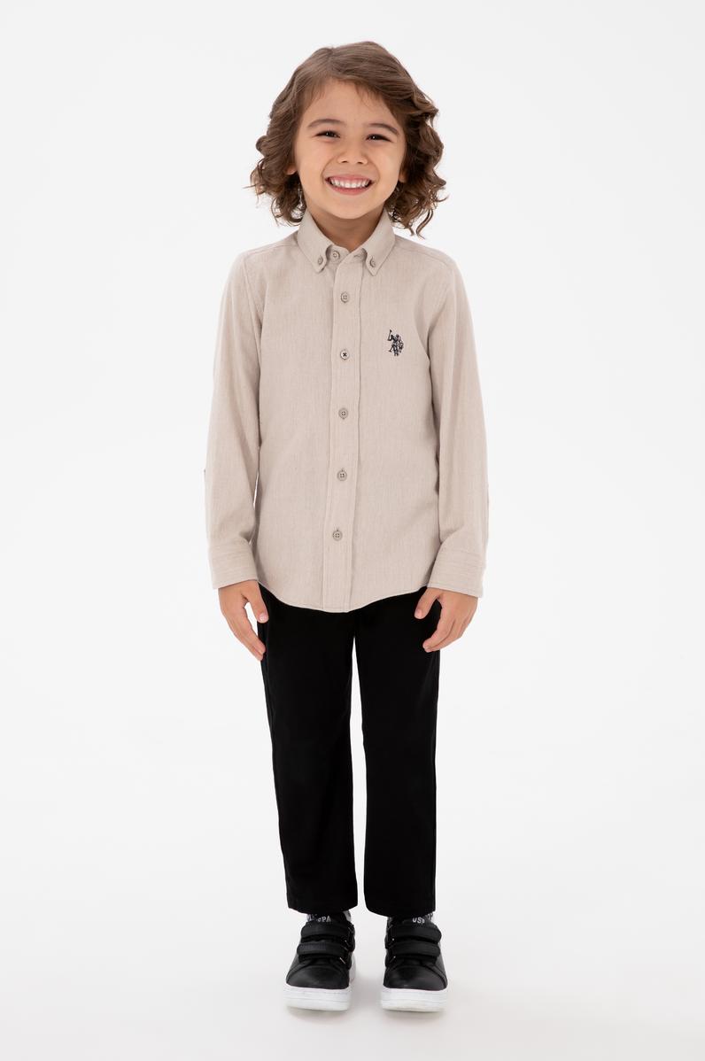 Erkek Çocuk Bej Uzun Kollu Basic Gömlek