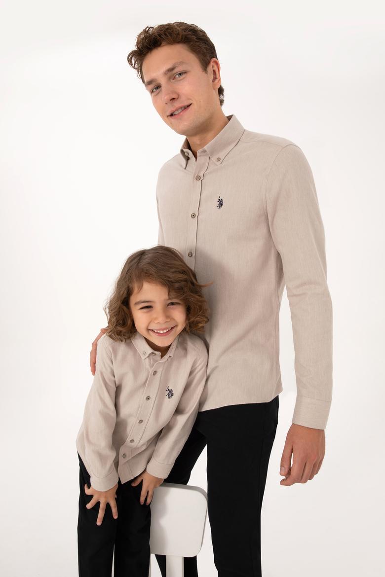 Erkek Çocuk Bej Uzun Kollu Basic Gömlek