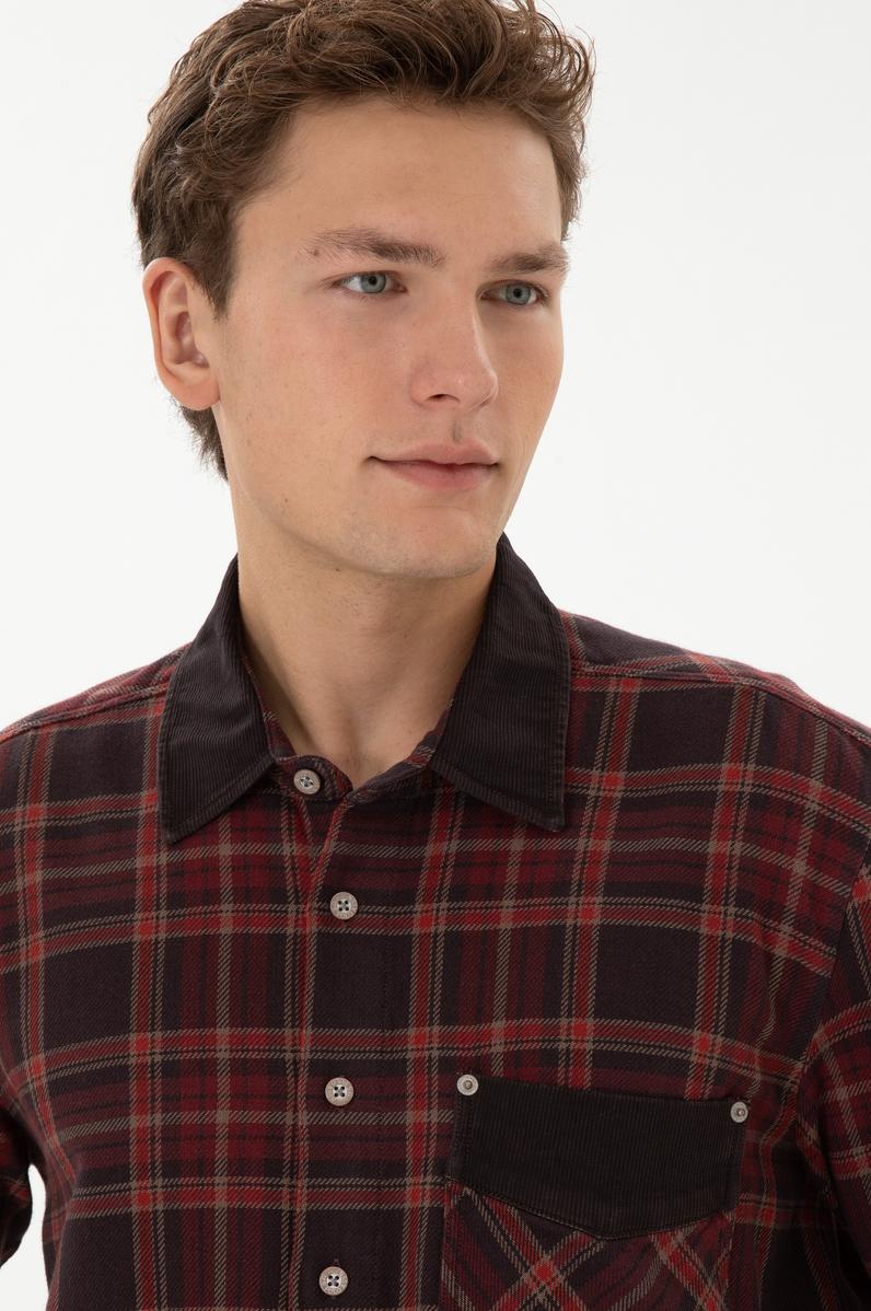 Erkek Bordo Jean Gömlek