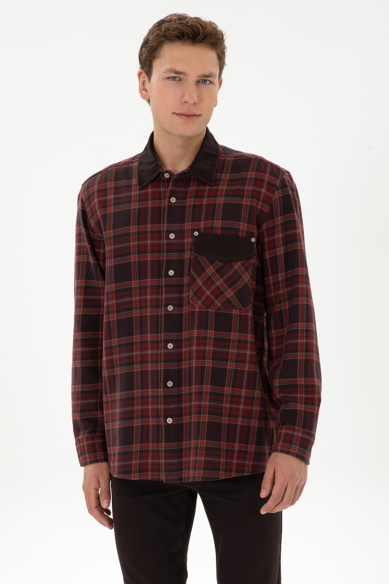 Erkek Bordo Jean Gömlek - 50308340027