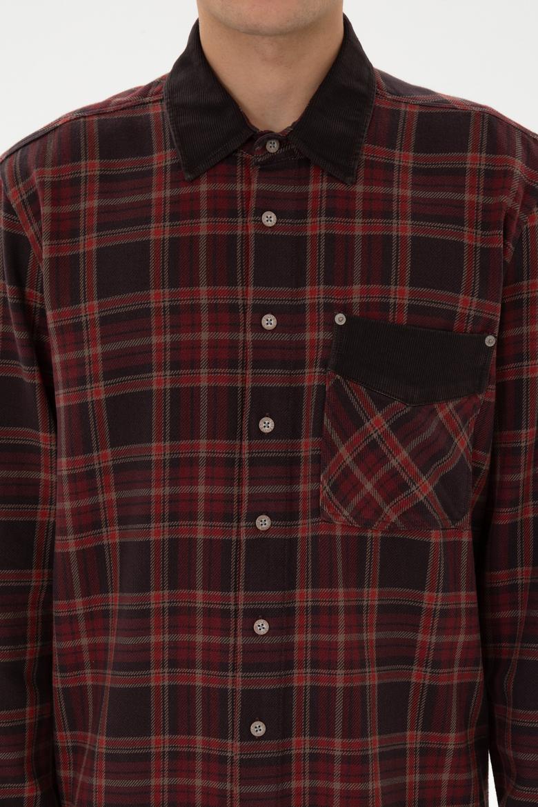 Erkek Bordo Jean Gömlek - 50308340027