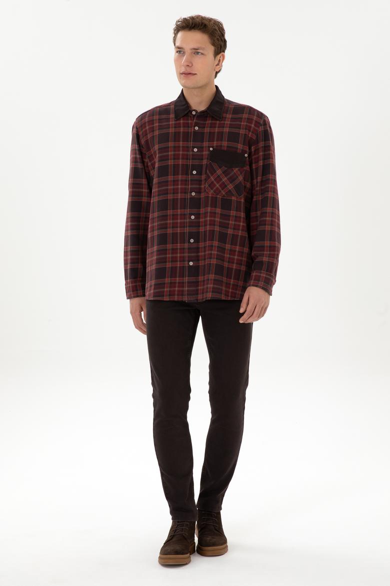 Erkek Bordo Jean Gömlek - 50308340027