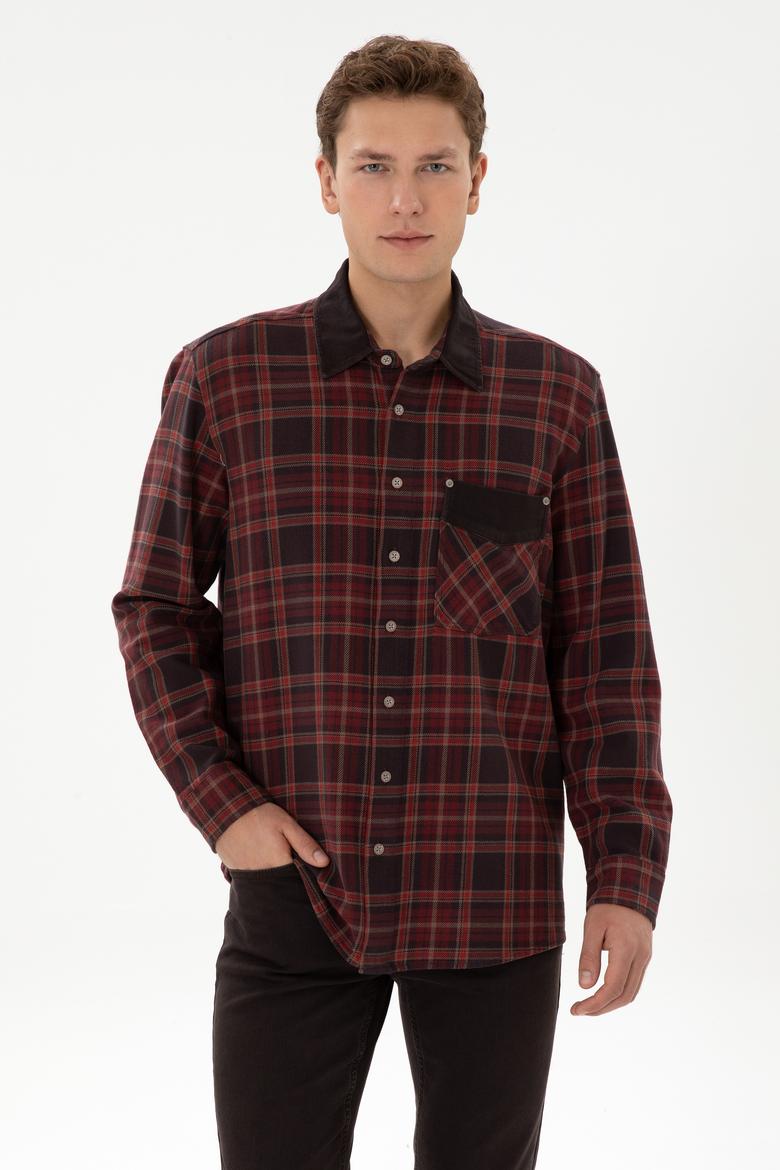 Erkek Bordo Jean Gömlek