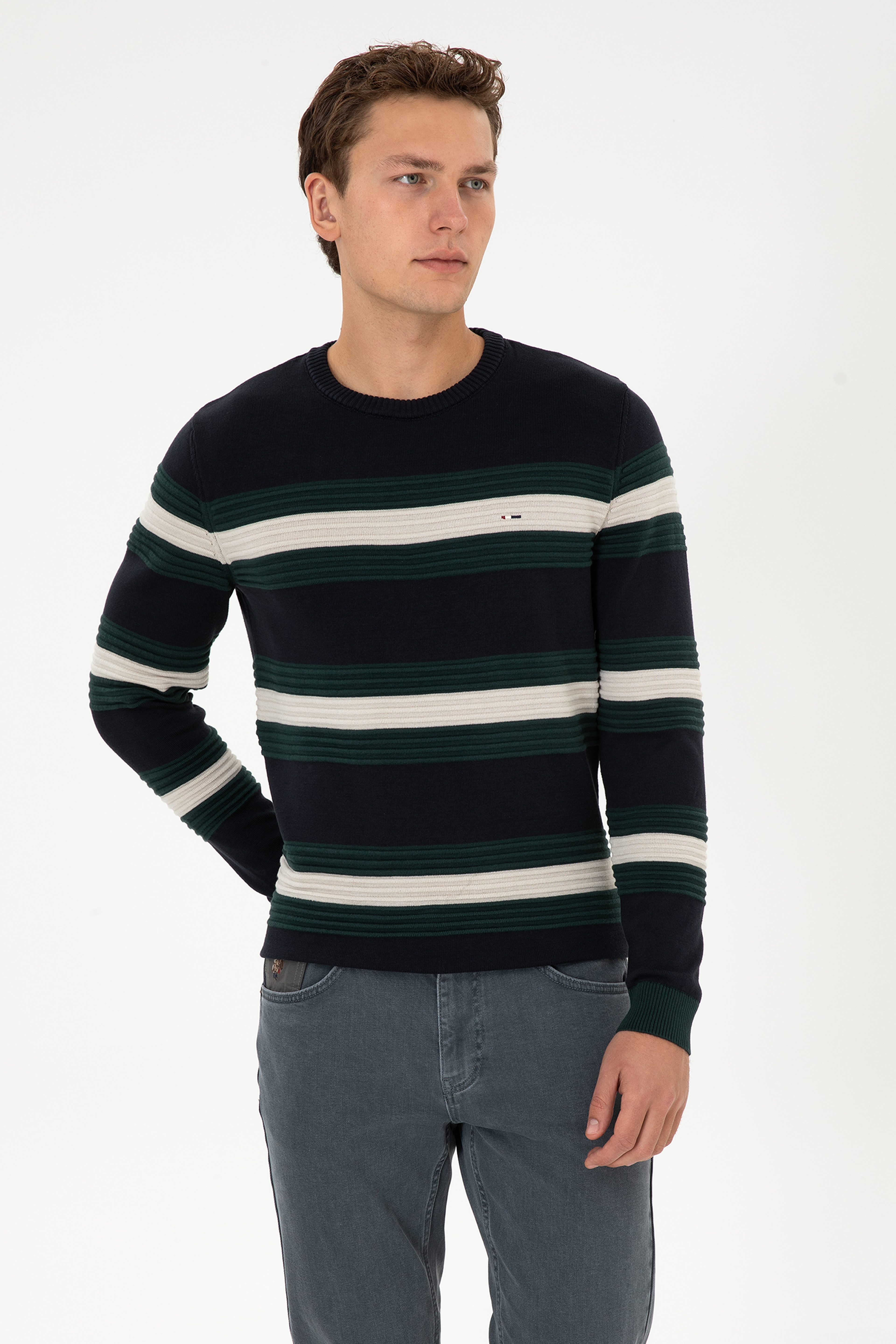 Erkek Regular Fit Bisiklet Yaka Lacivert Kazak - Image 3