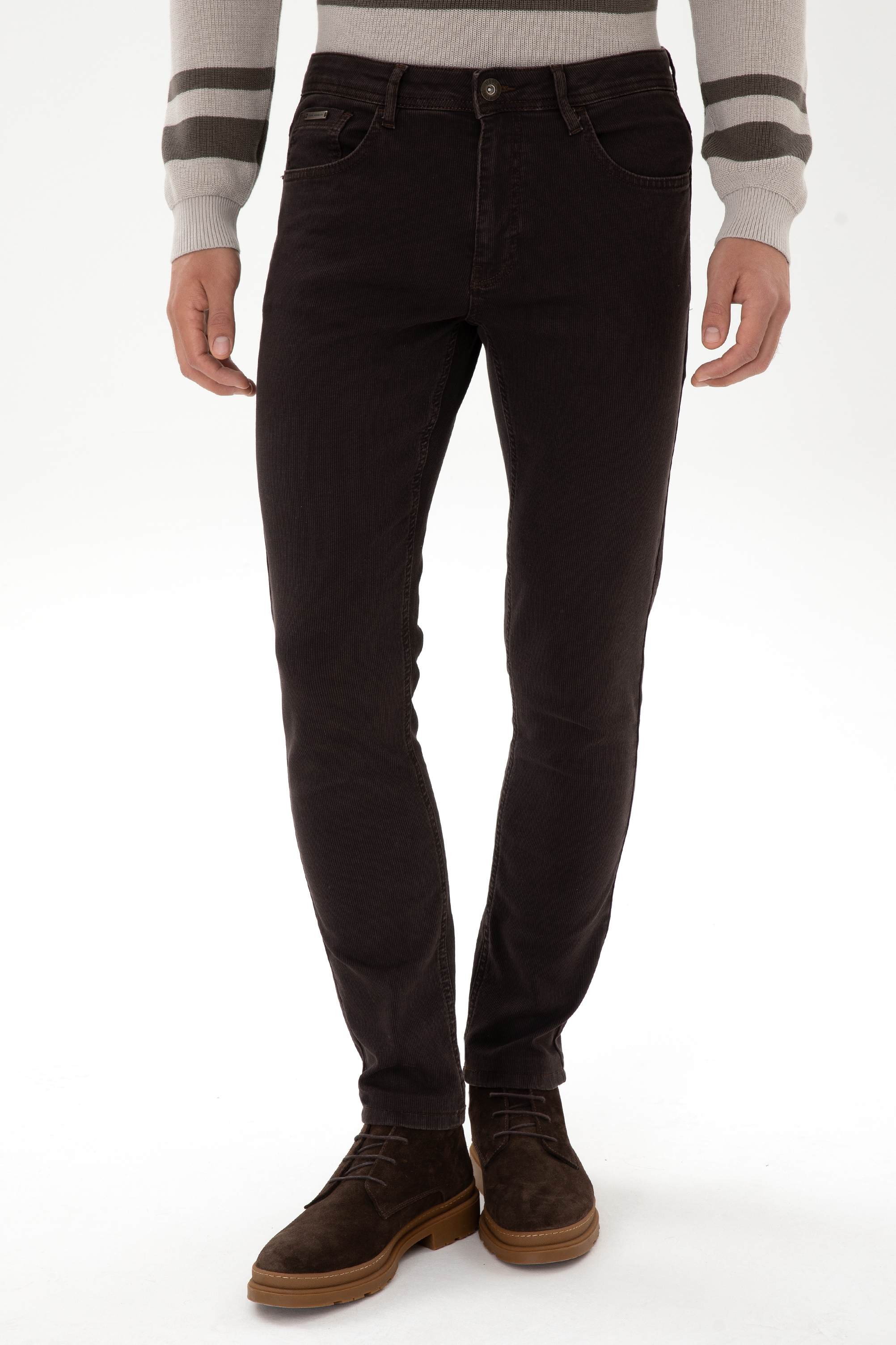 Erkek Koyu Kahverengi Slim Fit Jean Pantolon