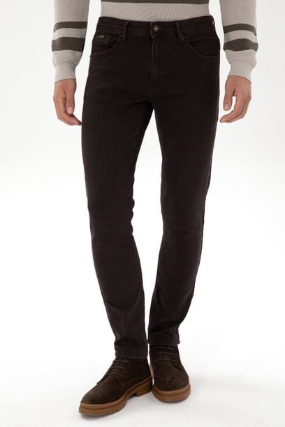 Erkek Koyu Kahverengi Slim Fit Jean Pantolon