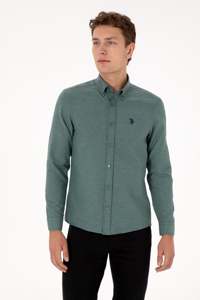 Erkek Koyu Yeşil Uzun Kollu Basic Gömlek