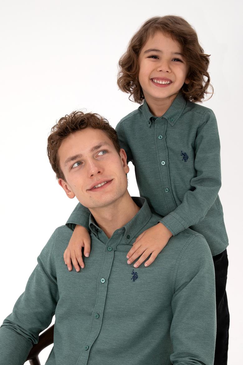 Erkek Koyu Yeşil Uzun Kollu Basic Gömlek - 50316723072