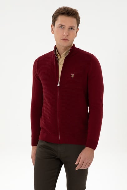 Erkek Bordo Basic Triko Hırka