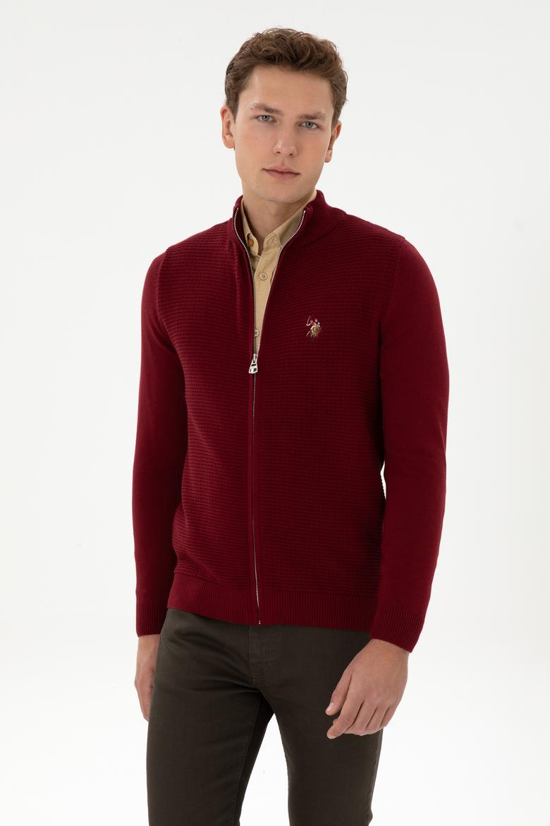 Erkek Bordo Basic Triko Hırka