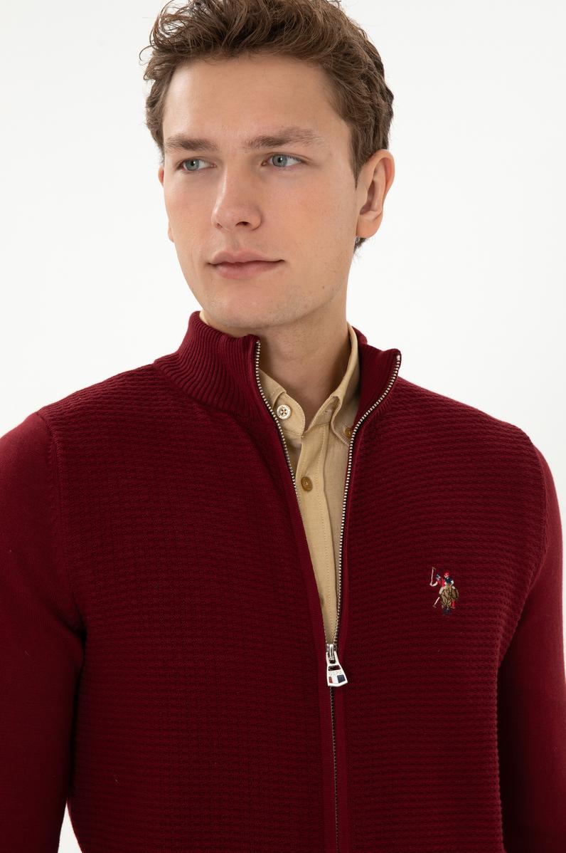 Erkek Bordo Basic Triko Hırka