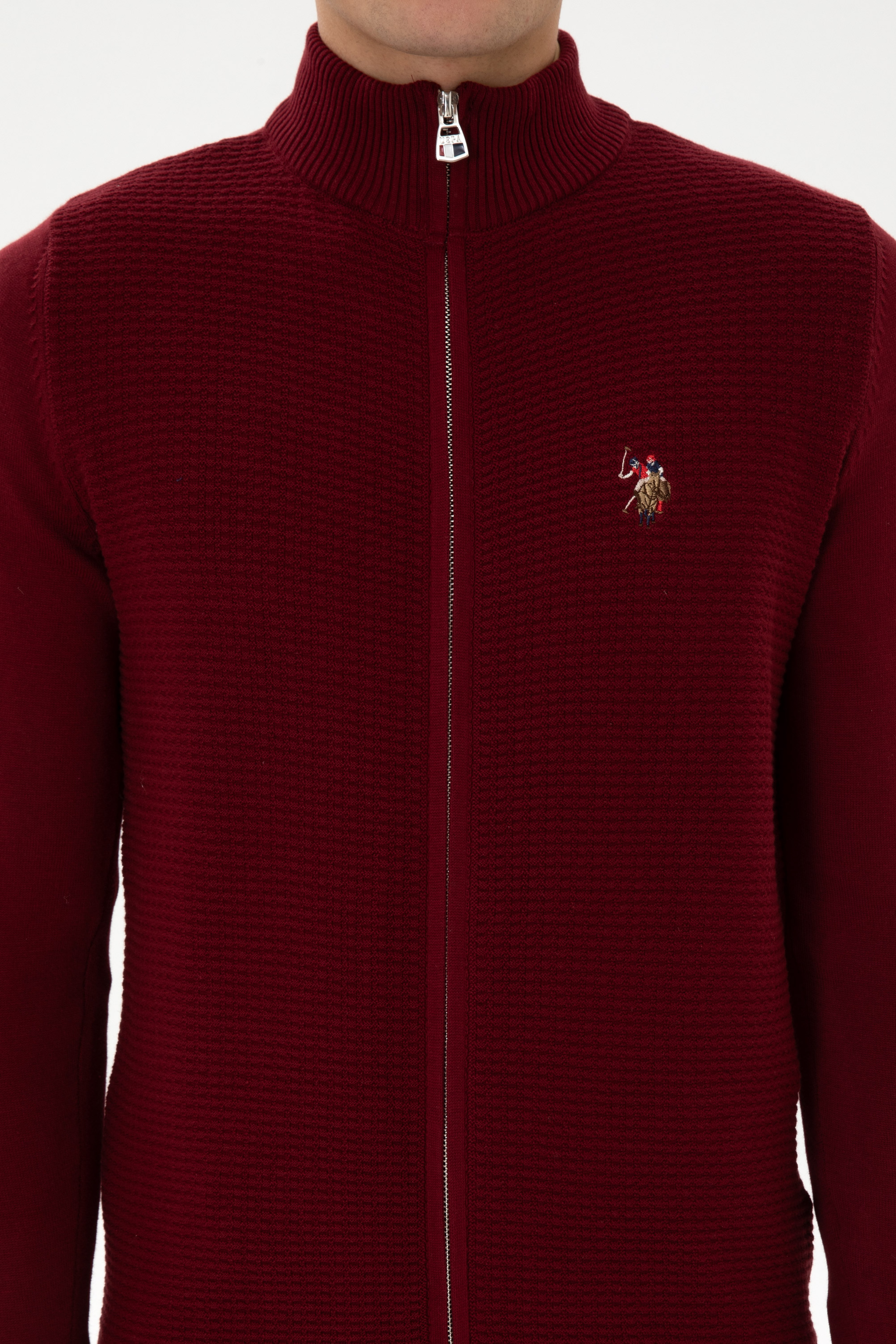 Erkek Bordo Basic Triko Hırka - Image 6