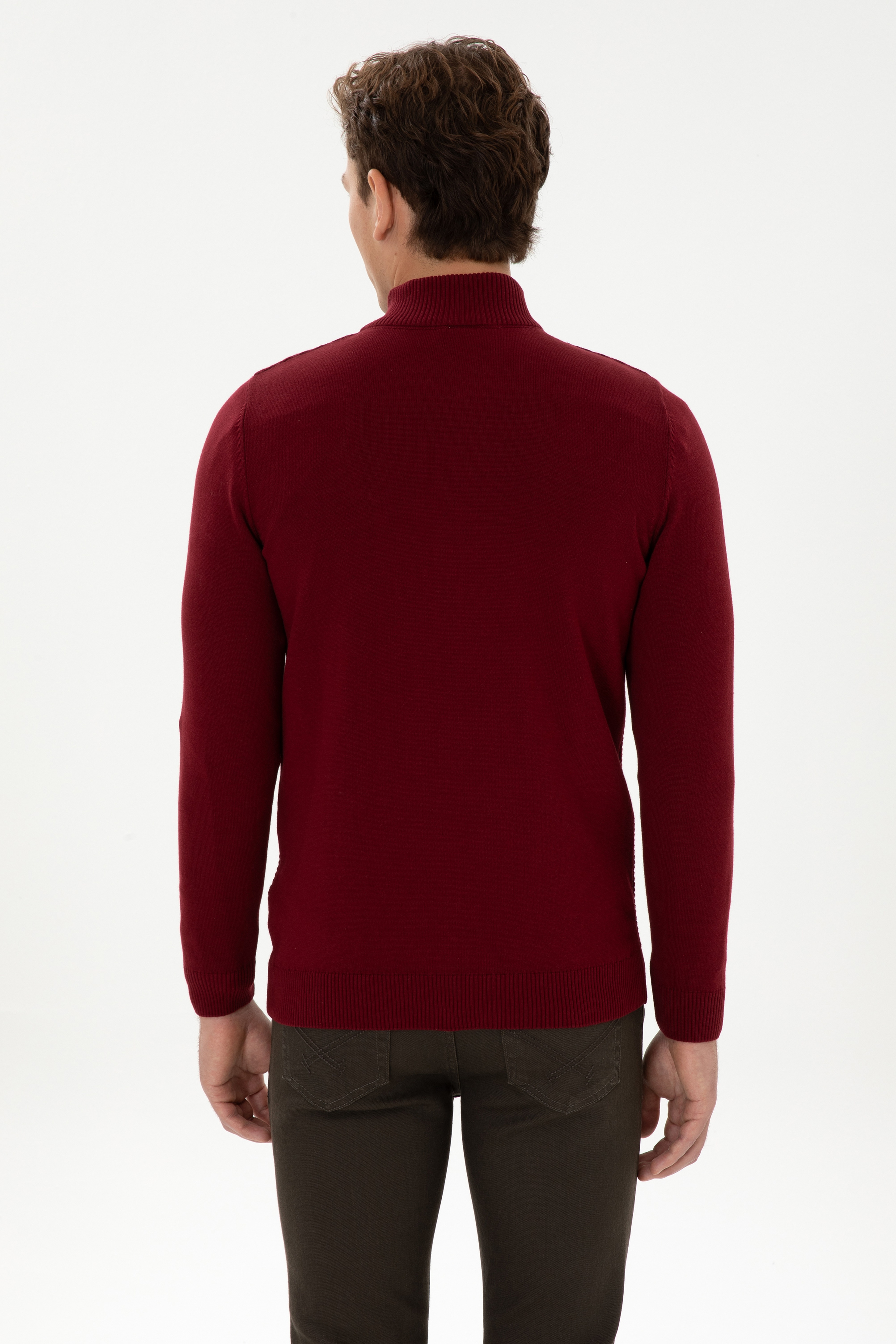 Erkek Bordo Basic Triko Hırka - Image 5