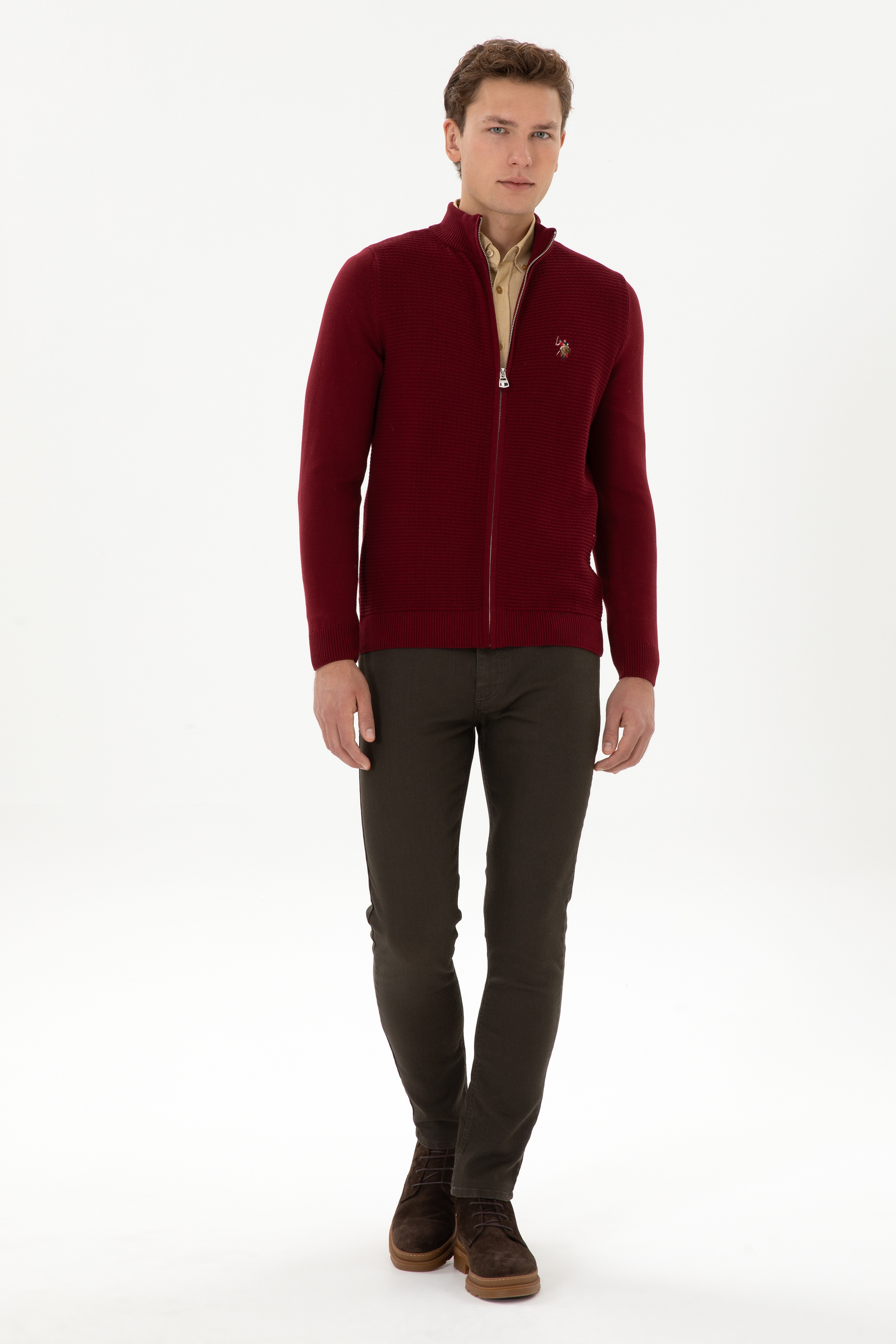 Erkek Bordo Basic Triko Hırka
