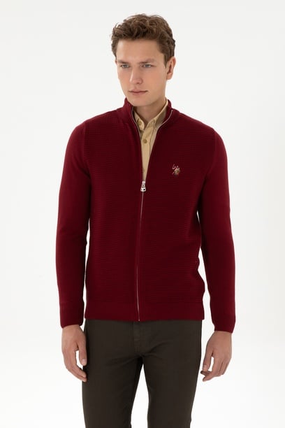 Erkek Bordo Basic Triko Hırka