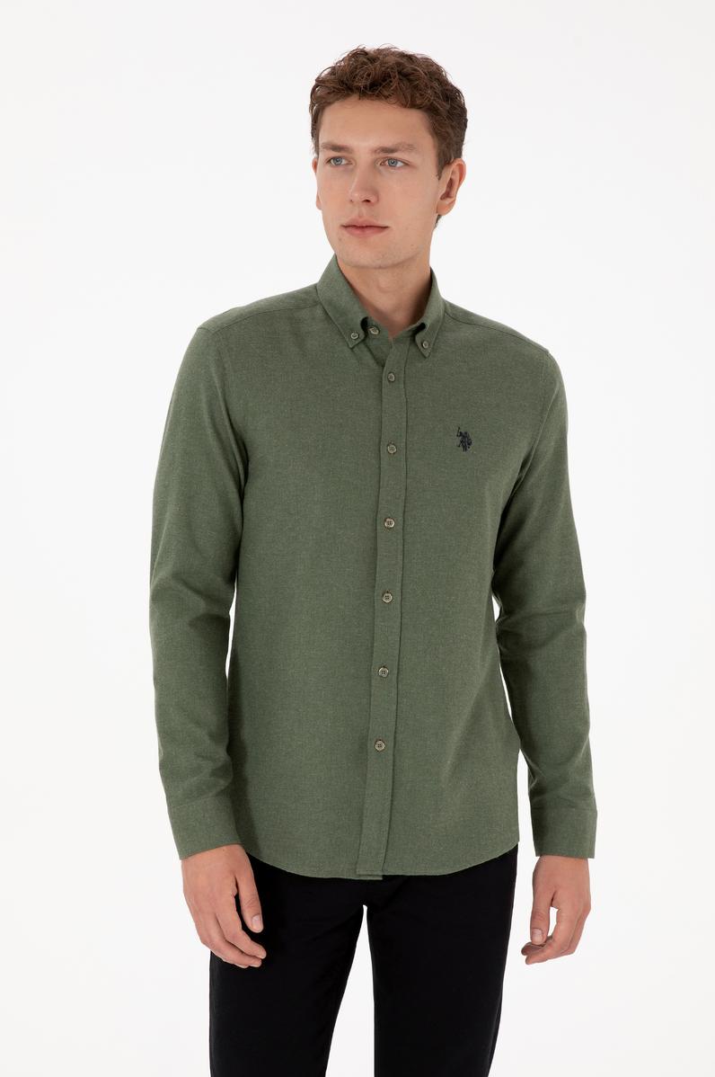 Erkek Haki Uzun Kollu Basic Gömlek