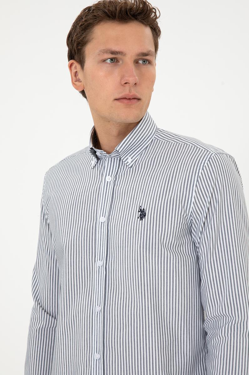 Erkek Lacivert Çizgili Uzun Kollu Gömlek