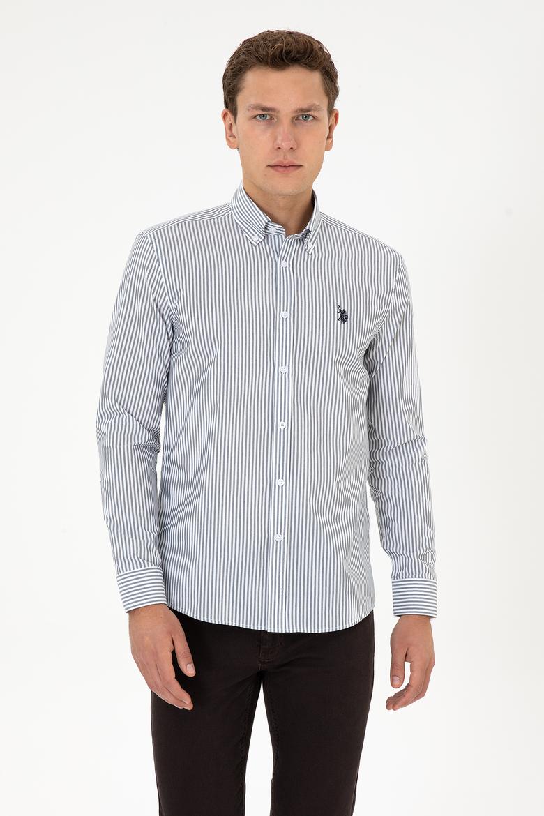 Erkek Lacivert Çizgili Uzun Kollu Gömlek