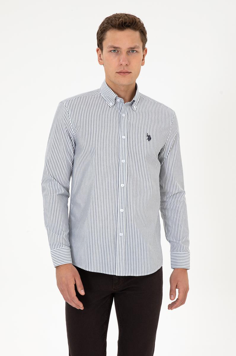 Erkek Lacivert Çizgili Uzun Kollu Gömlek
