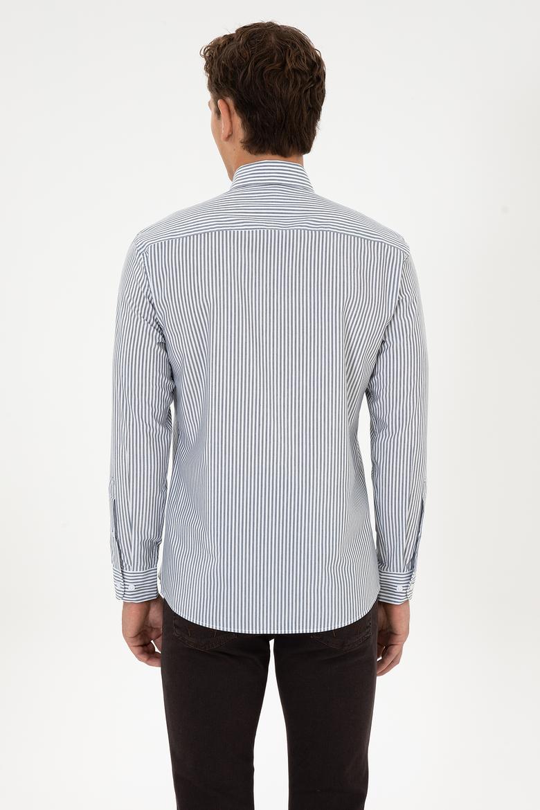 Erkek Lacivert Çizgili Uzun Kollu Gömlek - 50308580005