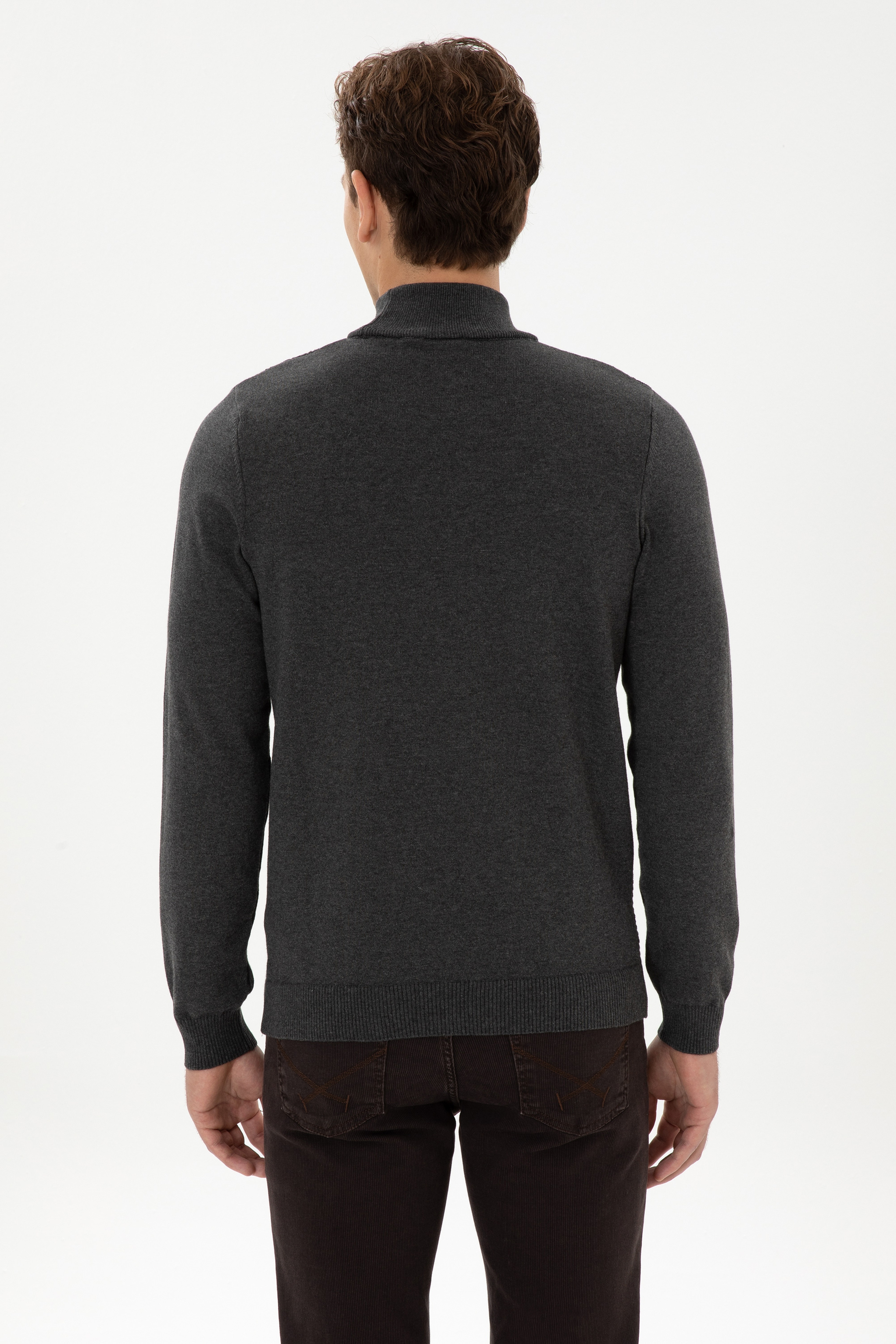 Erkek Slim Fit Yarım Balıkçı Yaka Antrasit Melanj Kazak - Image 5