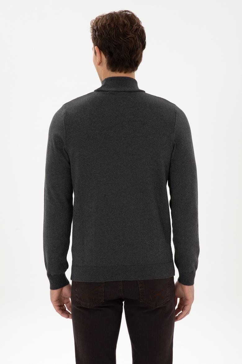 Erkek Slim Fit Yarım Balıkçı Yaka Antrasit Melanj Kazak - 50309140015