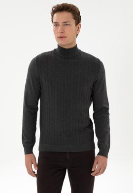 Erkek Slim Fit Yarım Balıkçı Yaka Antrasit Melanj Kazak - 50309140015