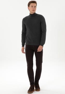 Erkek Slim Fit Yarım Balıkçı Yaka Antrasit Melanj Kazak - 50309140015