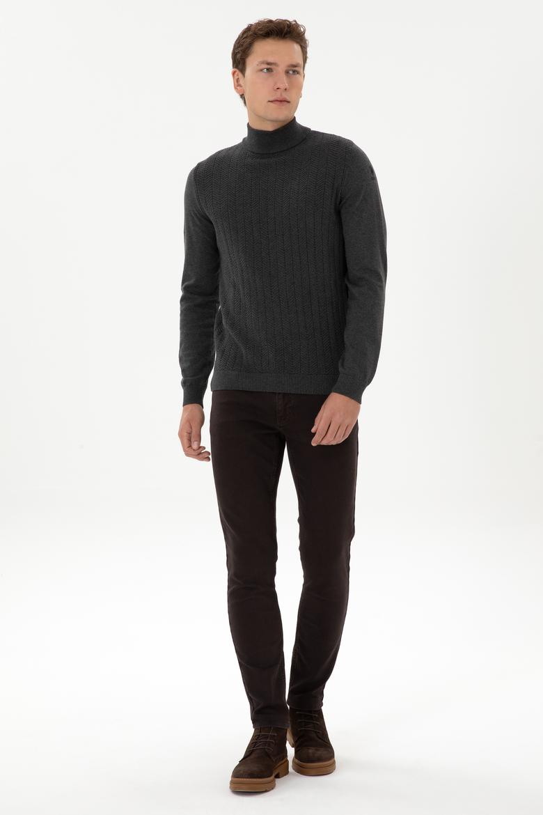 Erkek Slim Fit Yarım Balıkçı Yaka Antrasit Melanj Kazak - 50309140015