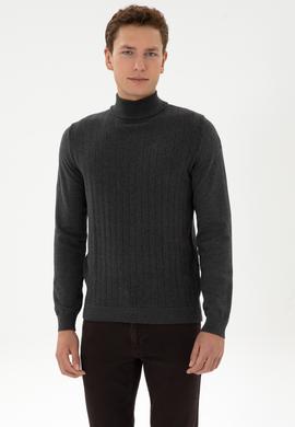 Erkek Slim Fit Yarım Balıkçı Yaka Antrasit Melanj Kazak - 50309140015