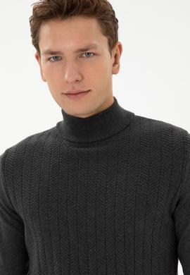 Erkek Slim Fit Yarım Balıkçı Yaka Antrasit Melanj Kazak - 50309140015