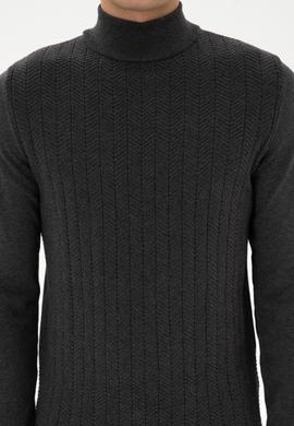 Erkek Slim Fit Yarım Balıkçı Yaka Antrasit Melanj Kazak - 50309140015